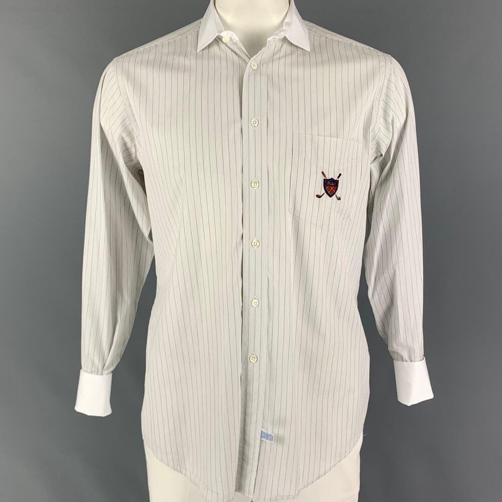 POLO by RALPH LAUREN Size M White Black Stripe Cotton Long Sleeve Shirt